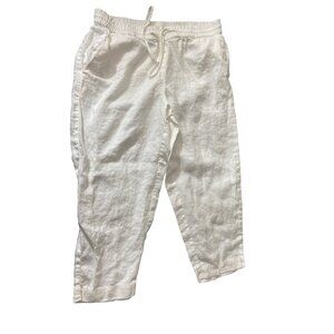 Jones New York Sport Womens Linen Pants PM White Elastic Waist Minimalist